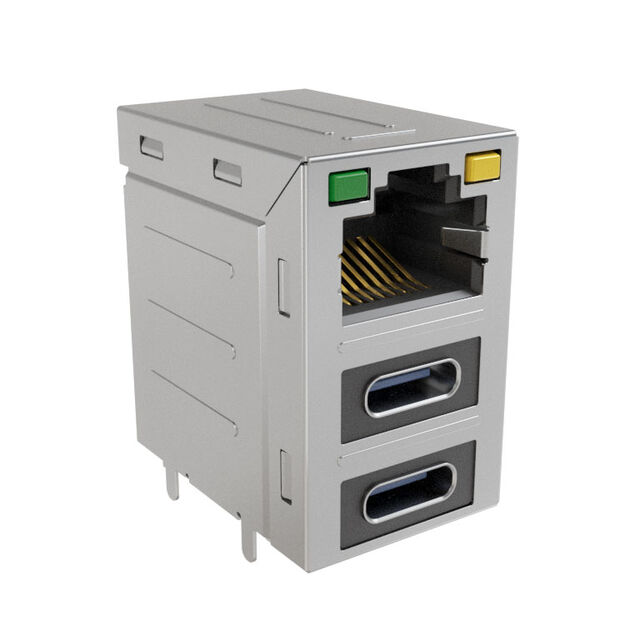 安費諾模塊化連接器 RJE36188344CH 堆疊 RJ45，2 個 USB Type C，帶 LED G/Y