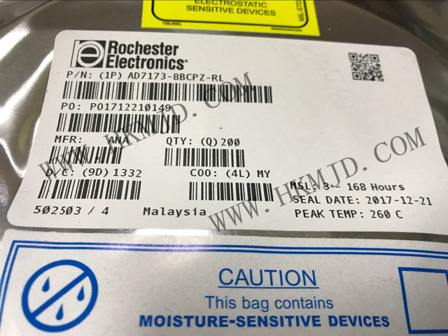 AD7173-8BCPZ：8/16通道、31.25kSPS、24位Σ-Δ型ADC