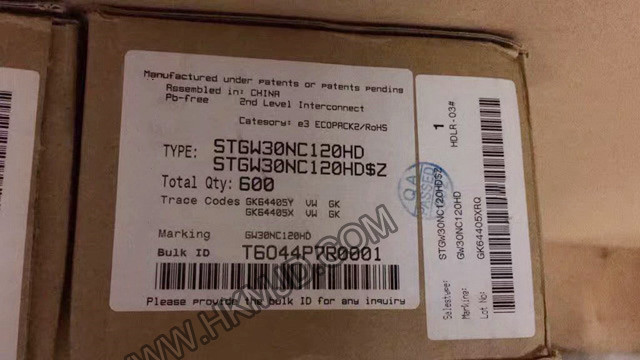ST TO-247-3 | STGW30NC120HD：N溝道1200 V、30 A超快PowerMESH IGBT