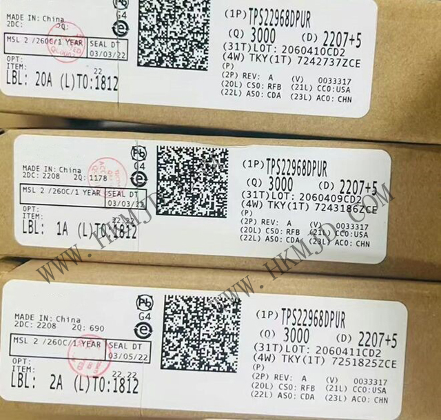 供應 TI TPS22968DPUR 雙通道超低電阻負載開關，帶受控導通功能